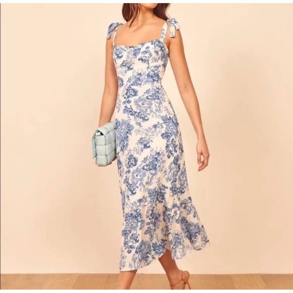 Reformation Dresses & Skirts - Reformation Nikita Midi Dress Womens 2 Blue Floral Toile Romantic Summer